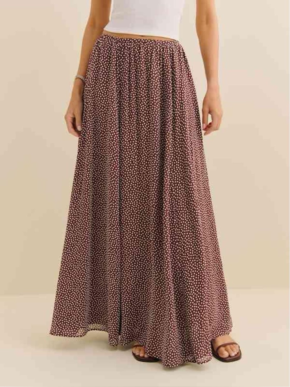 REFORMATION Gemma Maxi Skirt size 12 Petite | brown polka dot